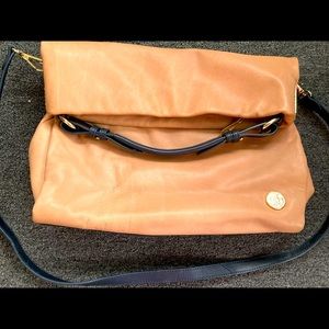 Vince Camuto Tan and Black Fold-Over Shoulder Bag
